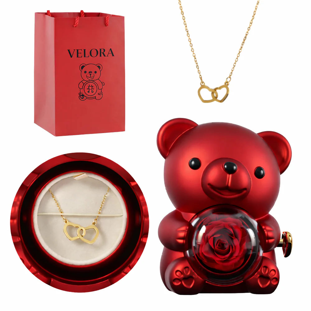 Ours Rose Éternelle avec Collier – L’amour qui dure
